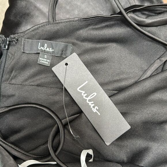 NWT Lulus Make it Elegant Black Satin Strappy Maxi Dress Size Small - Picture 11 of 13